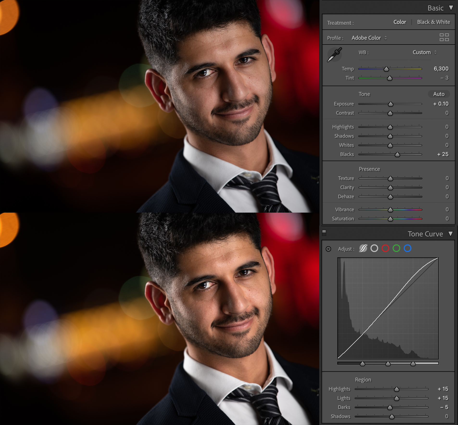 Cinematic Headshot Lightroom Adjustments