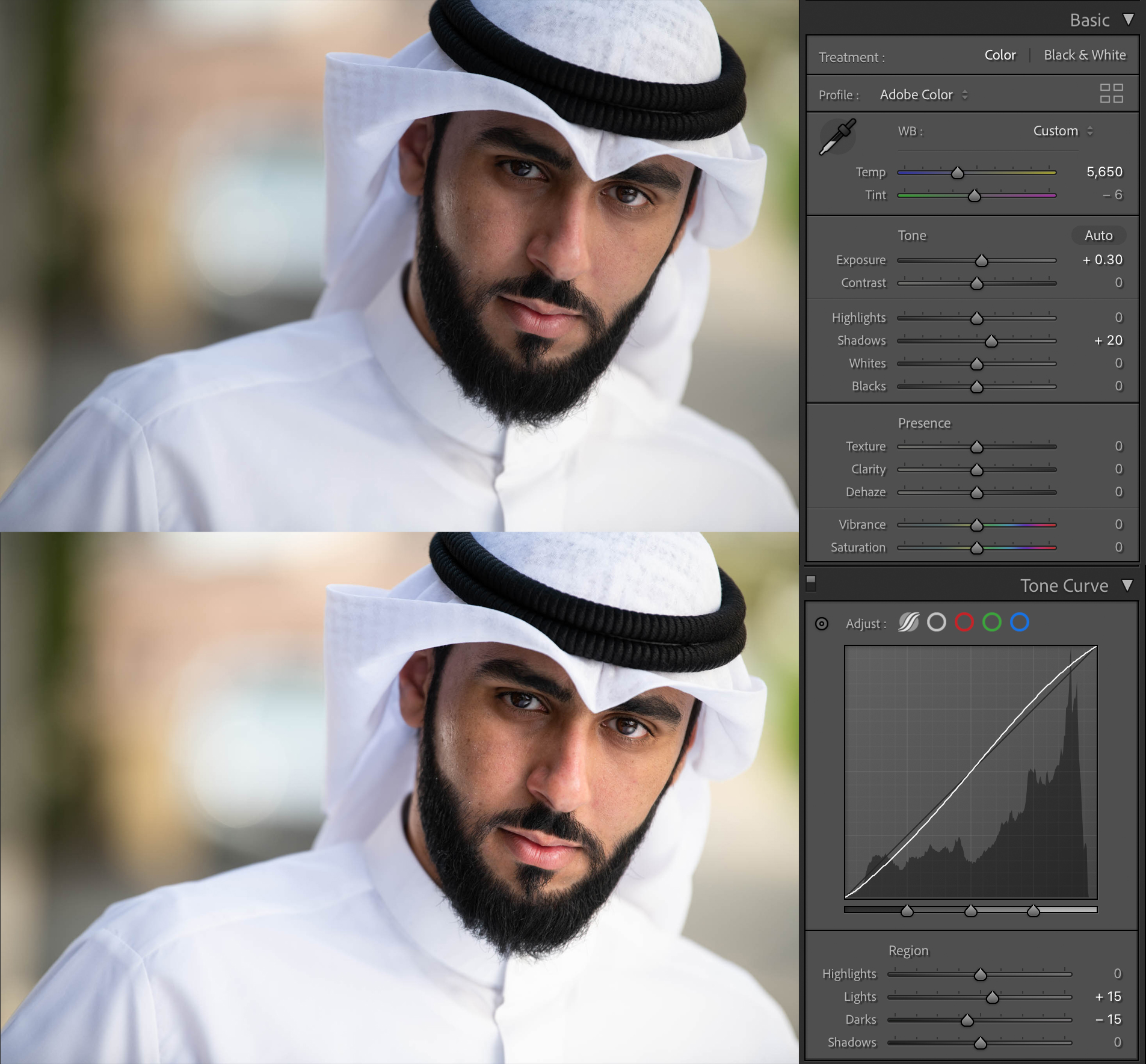 Cinematic Headshot Lightroom Adjustments